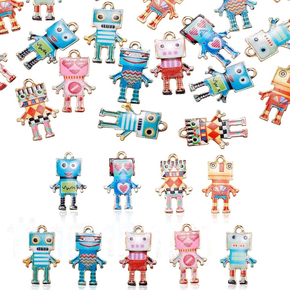 2214 45 pcs 9 Styles Zinc Alloy Enamel Robot with Heart Charms Cute Animal